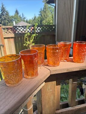 6 carnival glasses or candle votives 4 - 4 1/4 high